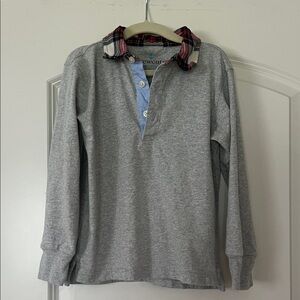 Crewcuts | (XS 4-5) Gray Long Sleeve Shirt with Red Plaid Collar
